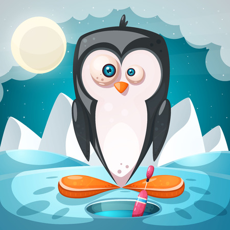 Winter landscape, cartoon penguin characters. Vector eps 10のイラスト素材