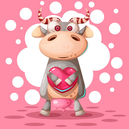 Cute cow with heart air balloon. Love illustration. Vector eps 10のイラスト素材