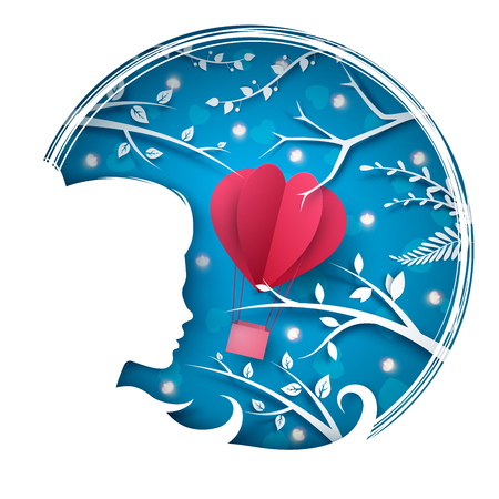 Beauty girl illustration. Cartoon paper landscape. Vector eps 10のイラスト素材