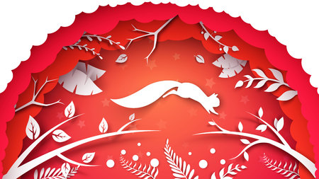 Paper cartoon landscape. Squirrel illustration. Vector eps 10のイラスト素材