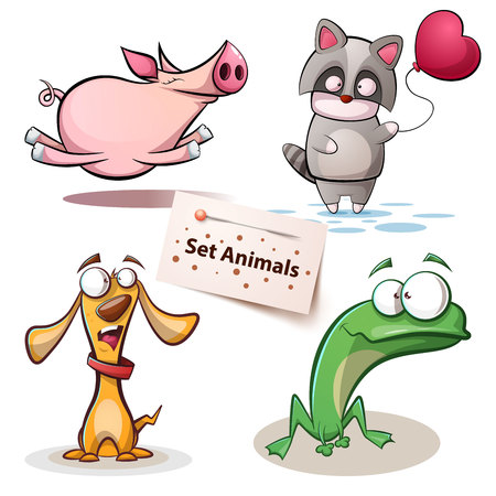 Pig, raccoon, dog frog - set animals Vector eps 10のイラスト素材