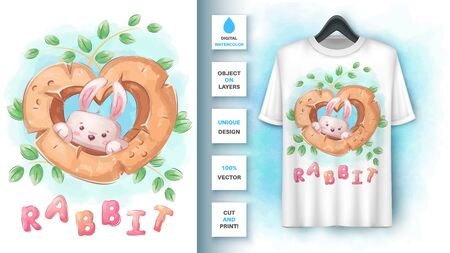 Rabbit in wood heart poster and merchandising. Vector eps 10のイラスト素材