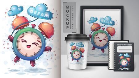 Fly dreamxk clock poster and merchandising.のイラスト素材