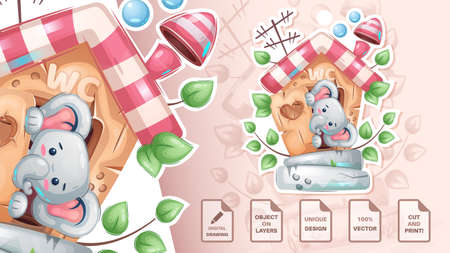 Elepfant in the toilet - cute stickerのイラスト素材