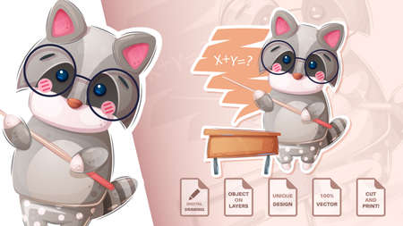 Raccoon teaches algebra - cute stickerのイラスト素材