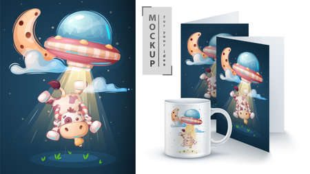 Ufo cow - poster and merchandising.のイラスト素材