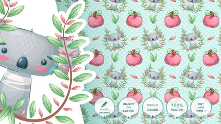 Koala in forest - seamless pattern.のイラスト素材