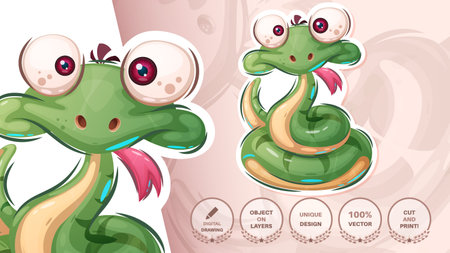 Cute crazy snake - funny stickerのイラスト素材