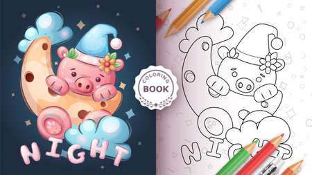 Pig in the moon - coloring bookのイラスト素材