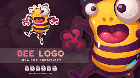 Cartoon character crazy bee - funny stickerのイラスト素材