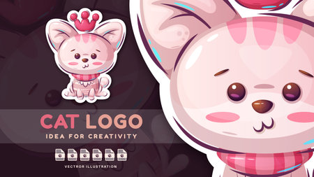 Cartoon character pretty animal cat - childish stickerのイラスト素材