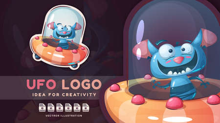 Cartoon character childish monster travel - cute stickerのイラスト素材
