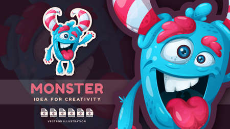 Cartoon character crazy halloween monster - cute sticker. Vector eps 10のイラスト素材