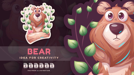 Cartoon character animal childish bear - cute stickerのイラスト素材