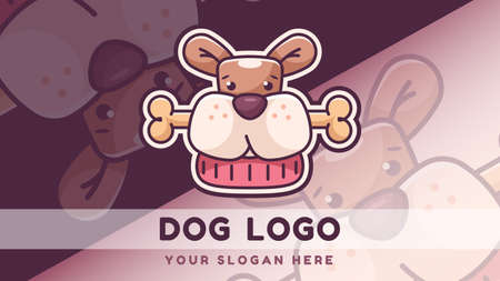 Cartoon character dog, with bone - logotypeのイラスト素材