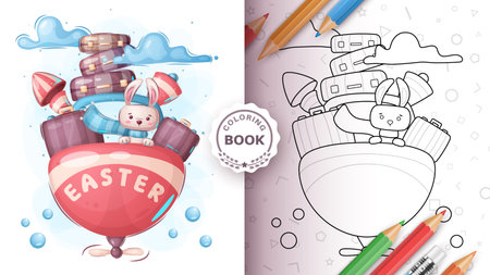 Cartoon character animal rabbit travel - coloring pageのイラスト素材