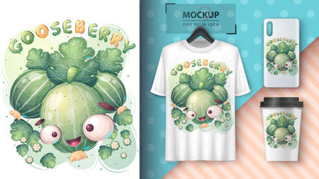 Cartoon character cute berry gooseberries poster and merchandisingのイラスト素材