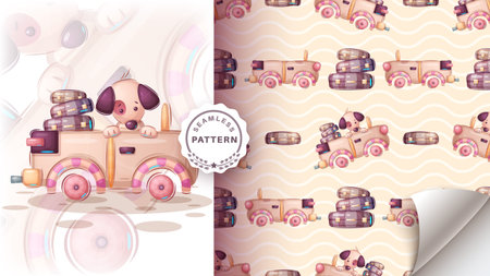 Cartoon character pretty animal dog - seamless patternのイラスト素材