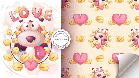 Cartoon character funny puppy dog - seamless pattern.のイラスト素材