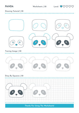 How to Draw Doodle Animal Panda, Cartoon Character Step by Step Drawing Tutorial. Activity Worksheets For Kidsのイラスト素材