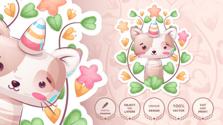 Caticorn Cartoon Character. Cute Amimal. Illustration for Kidsのイラスト素材