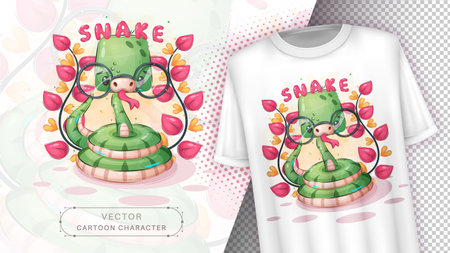 Cartoon character lovely snake with glassesのイラスト素材