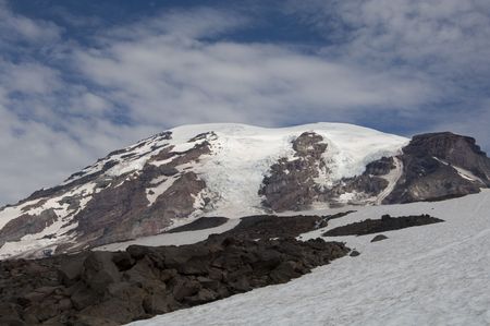 Mt Rainier under partial cloudy skiesの写真素材
