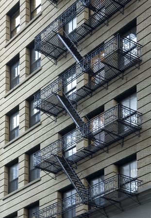 Fire escape on side of buildingの写真素材