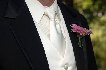 Wedding tux and boutonniereの写真素材