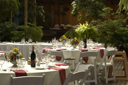 Wedding reception dinner tablesの写真素材