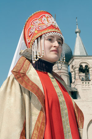 Girl in old Russian closes