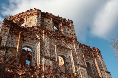 Ruins of old monastery, Pinega river, Russiaの写真素材