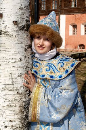 Girl in old Russian closesの写真素材