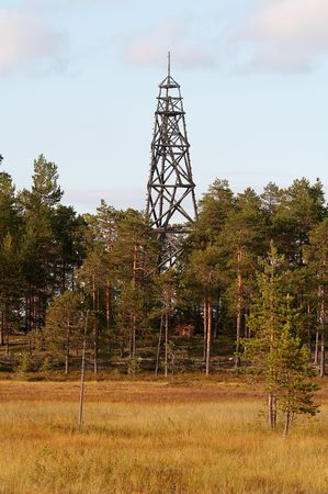 wooden triangulation point in Russian Northの写真素材