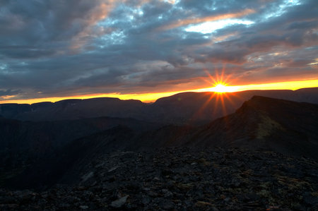 Sunset in Khibini mountains, Kola peninsula, Russiaの写真素材