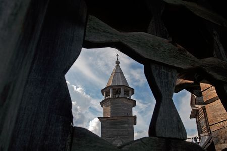 Old wooden temple in Russian north, Kizhi island, Lake Onegaの写真素材