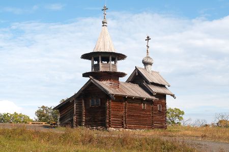 Old wooden chapel in Russian north, Kizhi island, Lake Onegaの写真素材