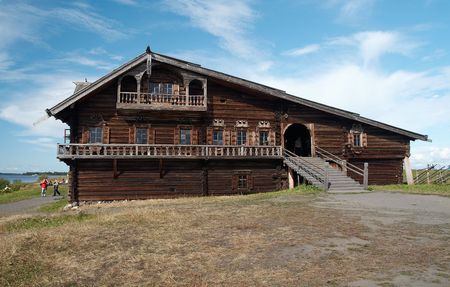 Big wooden izba on Kizhy island, Onego lake, Russiaの写真素材