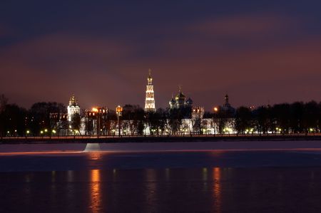 Night scenery of Novodevichiy monastery, Moscow, Russiaの写真素材