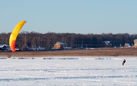 Red and yellow power kiteの写真素材