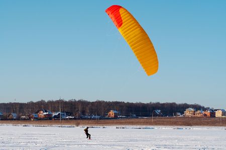Red and yellow power kiteの写真素材
