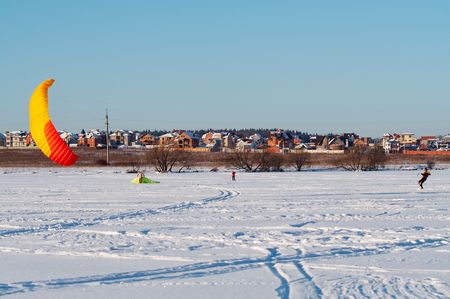 Red and yellow power kiteの写真素材