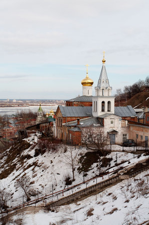 Vintage church in winter, Nizhniy Novgorod, Russiaの写真素材