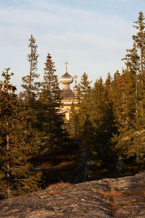 Old wooden church in Virma village, Karelia, Russiaの写真素材
