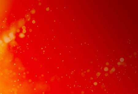 Elegant Abstract Glittery Golden Bokeh Particles With Red Gradient Background. For Banner, Brochure,...