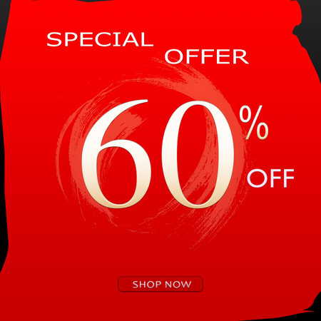 Special Offer Discount Banner With 60% Off Design & shop now Button On Red Background.