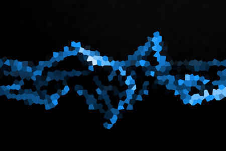 Abstract Blue Neon Glowing Shape Mosaic Tiles Material Texture Wallpaper On Black Background