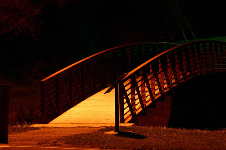 Night shot of arched walkway brindge seamingly leading to nowhereの写真素材