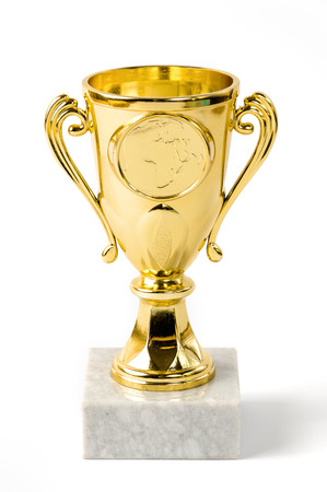 champion golden trophy on white backgroundの写真素材