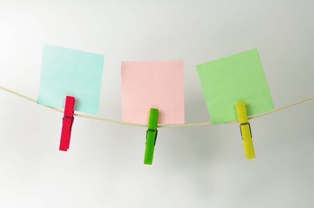 Collection of various white note papers, ready for your messageの写真素材
